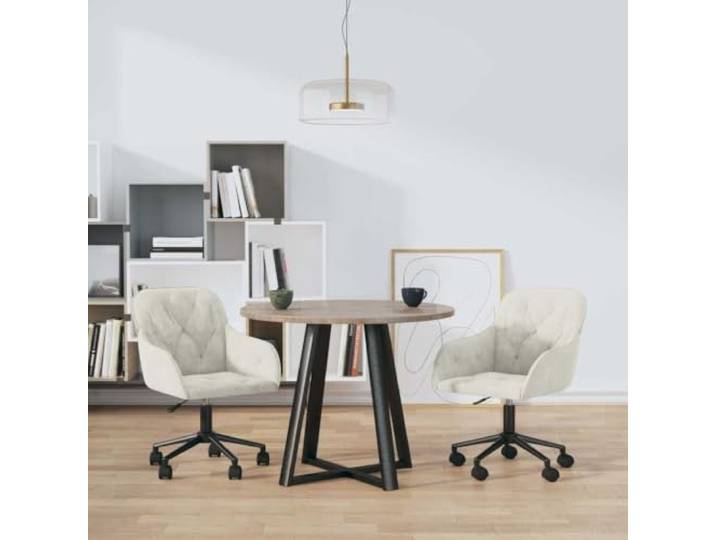 KTHLBRH Esszimmerstühle 2 STK. Drehbar Creme Samt mit Rollen Samtbezug, 360 Grad drehbar, höhenverstellbar, Metallgestell, Rollen, bis 110 kg belastbar