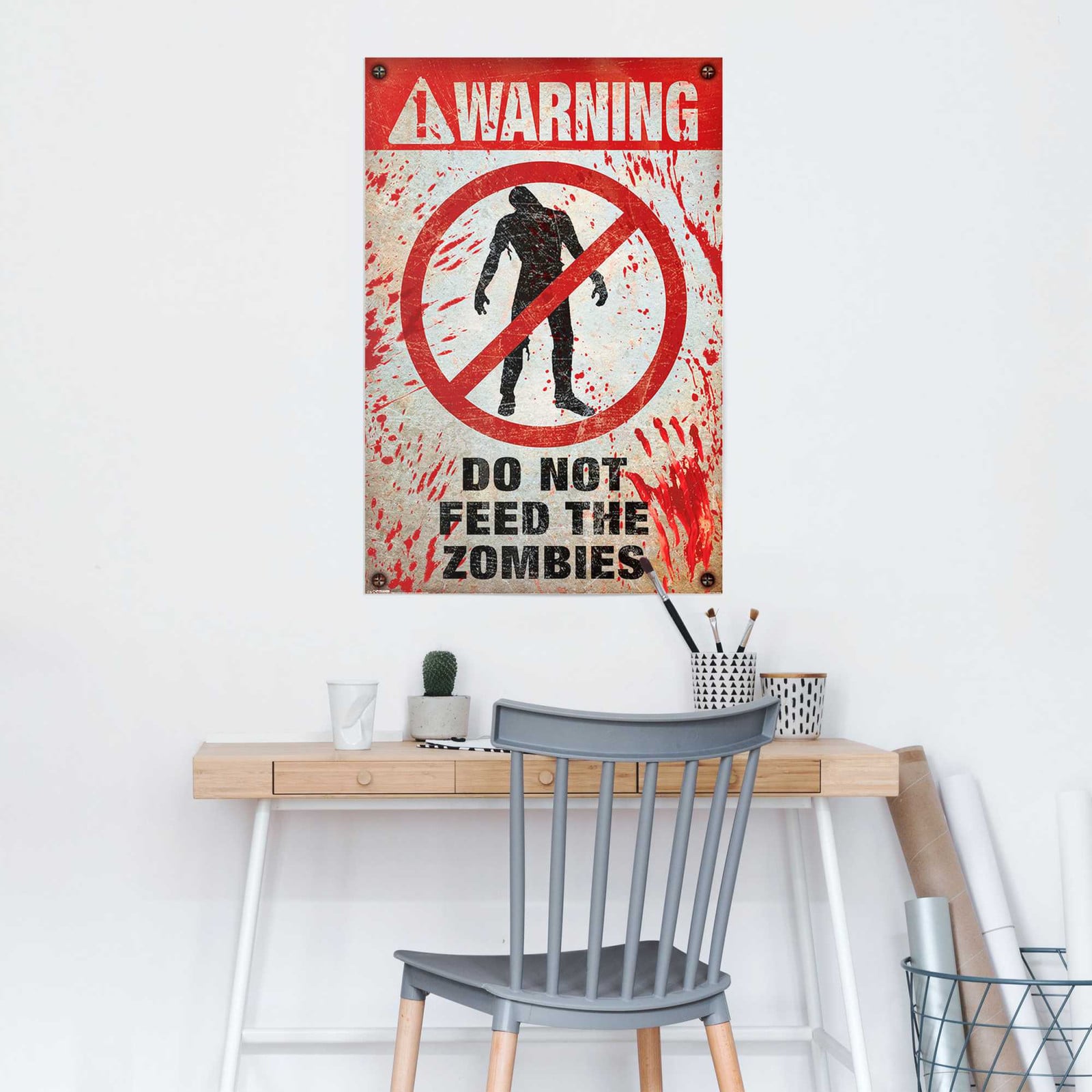home24 Poster Warning! Do Not Feed The Zombies rood papier B: 61 cm, H: 92 cm