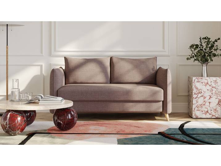 BRUNO Schlafsofa 140cm in Braun Pillow stabiles Massivholz & Boxspringkomfort