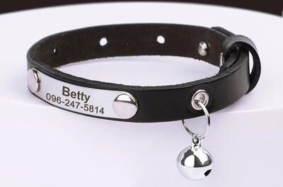 Uplift Treasures Personalized Leather Cat Collar With Bell And Custom Engraving black