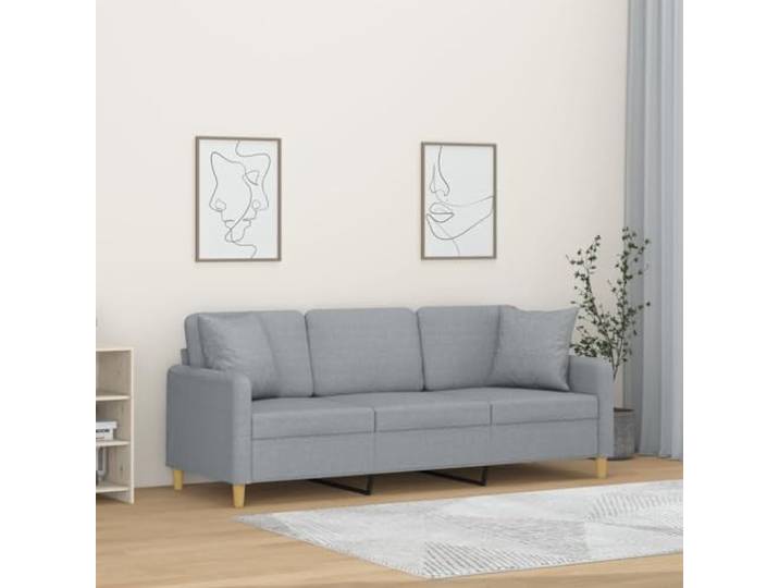 HEFZGDB Modernes 3-Sitzer-Sofa mit Zierkissen in Hellgrau 180 cm Stoffbezug – Robustes Metallgestell für Stabilität und strapazierfähiger atmungsaktiver Stoff für Langlebigkeit,