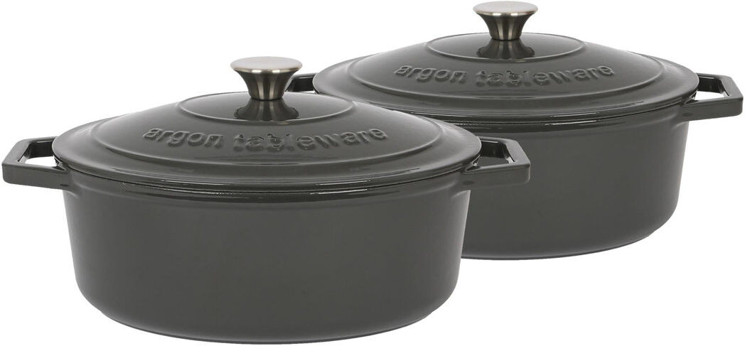 Argon Tableware - Oval Cast Iron Casserole Dishes Grey 4.68L