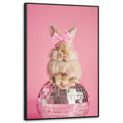 LEINWAND Bilder mit Rahmen - Schleife - Discoball - Kaninchen - 90x140