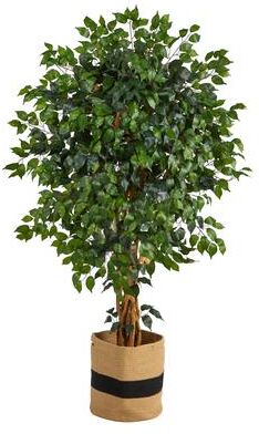 Nearly Natural 5.5' Palace Ficus Artificial Tree in Handmade Natural Cotton Planter