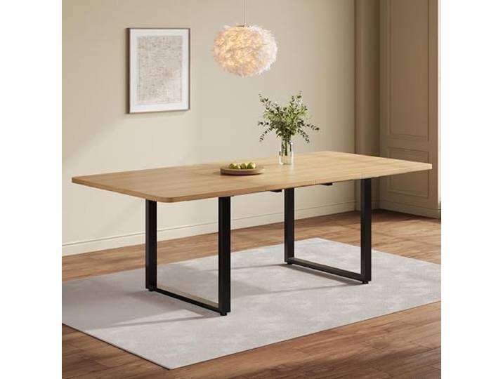 Merax Ausziehbarer Esstisch 140/180/220×80 cm, rechteckiger Tisch für 6–10 Personen, Metallbeine, 3-stufig verlängerbar, stabil, modernes Esszimmer- und Küchendesign, Holzfarbe