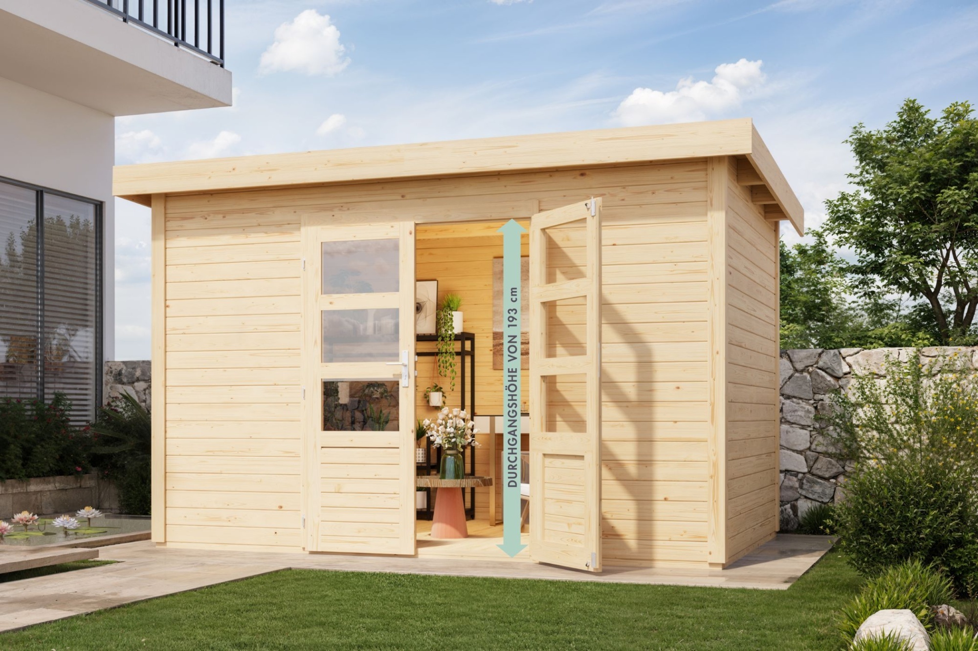 Karibu Gartenhaus Gerätehaus Kolbin 7 XXL Naturbelassen 364x244x244 cm mit extra hoher Tür