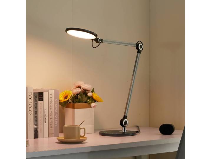 LED Schreibtischlampe Nyxaris Lindby, dimmbar, alu / grau / zink, für Arbeitszimmer / Büro, Kunststoff, Modern, LED Tischlampe