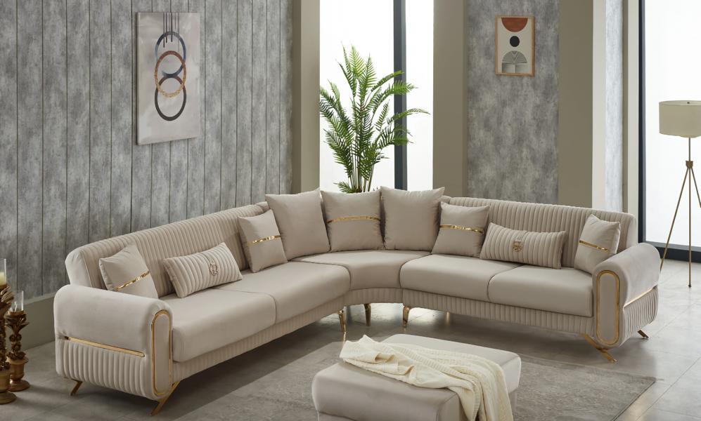 Wohnzimmer Sofa Polstersofa Ecksofa L-Form Stoffsofa Beige Couch Eck