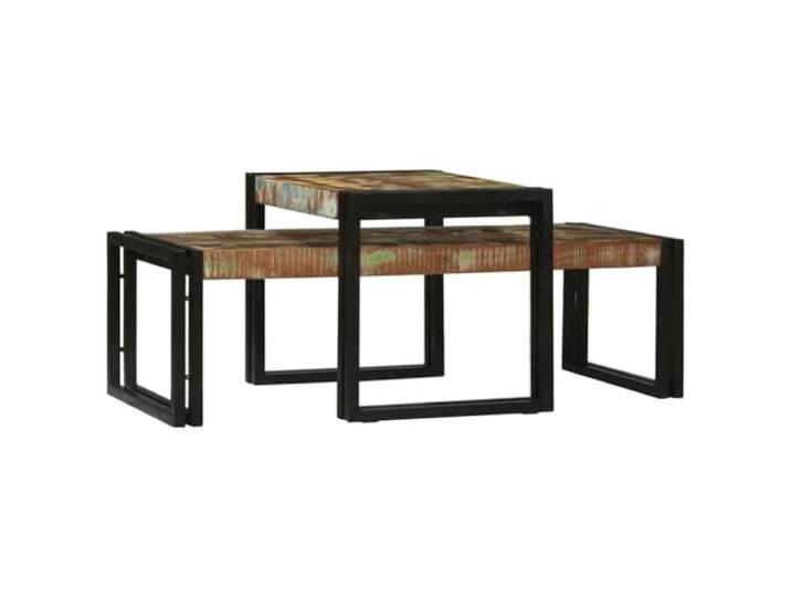 GHVBNMF 2er Set Couchtisch Mehrfarbig Massives Altholz 48x40x40 cm Flexibles 2er Set aus Massivholz und Metall für Wohnzimmer oder Schlafzimmer. Kompaktes Design für Dekoration und Bücher.