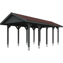 Skan Holz Wallgau - Satteldach Einzelcarport Breite 380 cm Gr. 2 - 380 x 750 cm Dachschalung Dachschalung mit Dachschindeln (rot) schiefergrau Holzcarport
