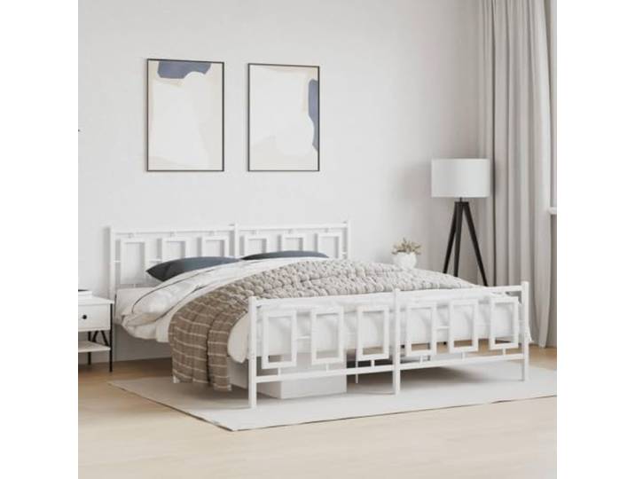 RJPLMFV Bettgestell, Metall, Weiß, 180 x 200 cm Pulverbeschichteter Stahl, inklusive Lattenrosten, Stauraum unter dem Bett, Kopfteil zur Unterstützung des Rückens