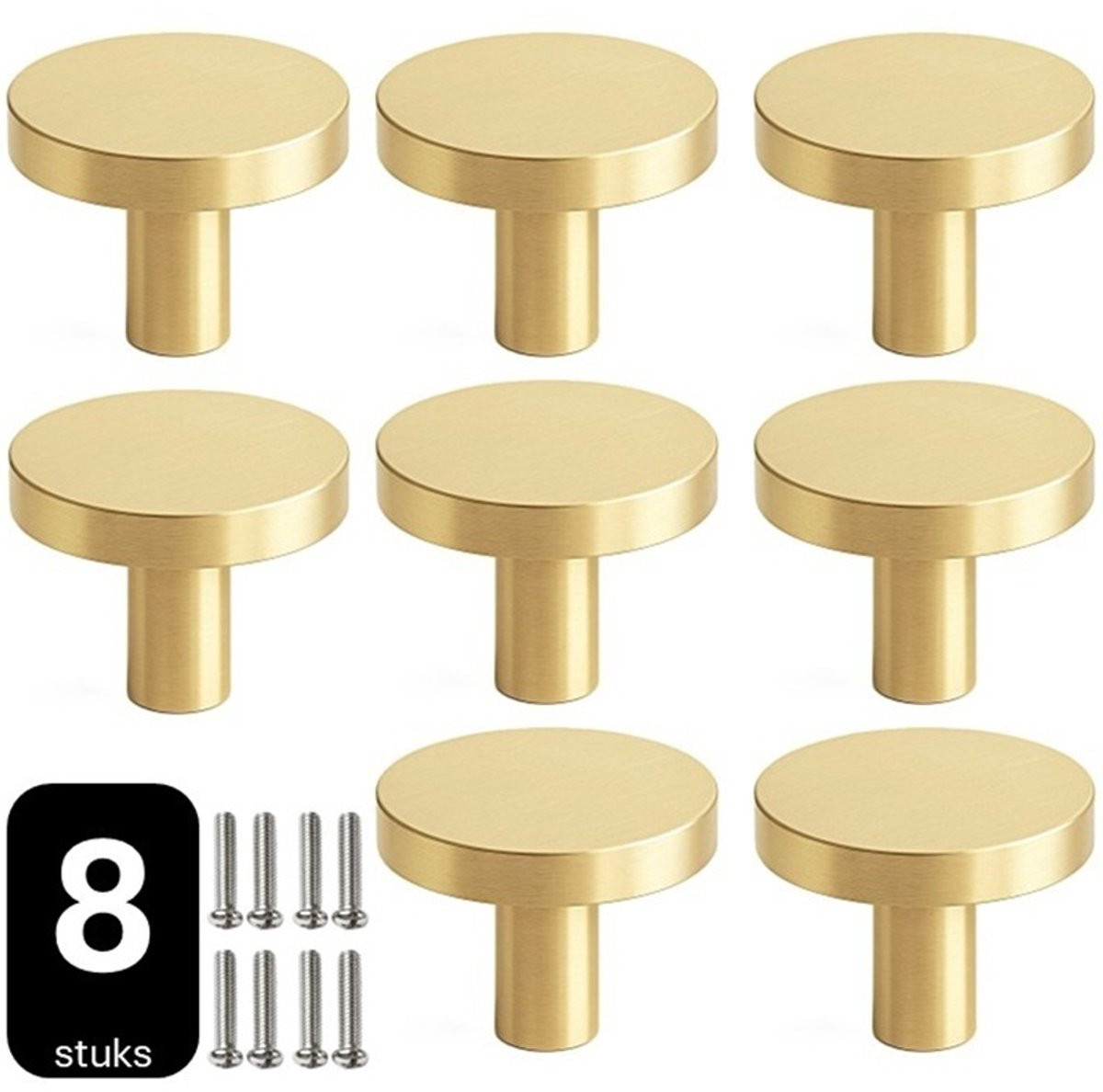 MSQDESIGN Kastknoppen Goud - Set van 8 Ronde Meubelknoppen van Metaal