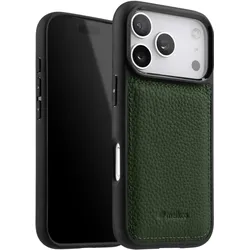 Melkco Verstärkte Schutzhülle für das iPhone 17 Pro aus genarbtem Leder mit erhöhten Kanten (Apple iPhone 17 Pro), Smartphone Hülle, Grün
