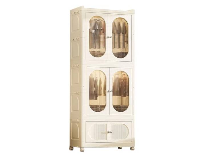 JHGFVDX Klappbarer Kleiderschrank, Hergestellt aus PP, Platten. Magnetische obere und untere Türen. Trans(70x37x173cm)