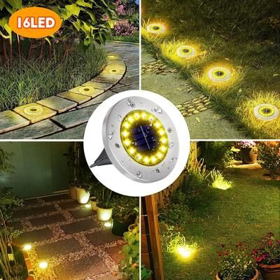 Uplift Picks Solar Ground Disk Lights Brighten Gardens Pathways Lawns Patios Every Night warm Light (16 Led) 12 Pcs