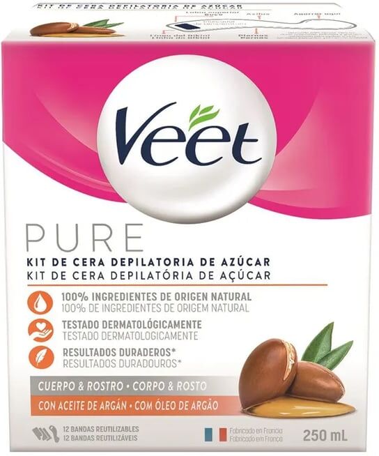 Veet Pure Kit De Cera Depilatoria De Açúcar Para Corpo E Rosto 250 ml