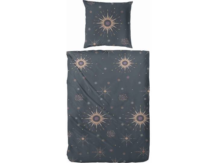 Bettwäsche PRIMERA Mako-Satin Bettwäsche Ancient Moon , schwarz, B/L: 135cm x 200cm, 1 Stk., 1 Stk., Mako-Satin, B/L: 80cm x 80cm, 2 Stk., Mako-Satin, Obermaterial: 100% Baumwolle, Bettwäsche, Bettwäsche, Mit modernen Mondsymbolen