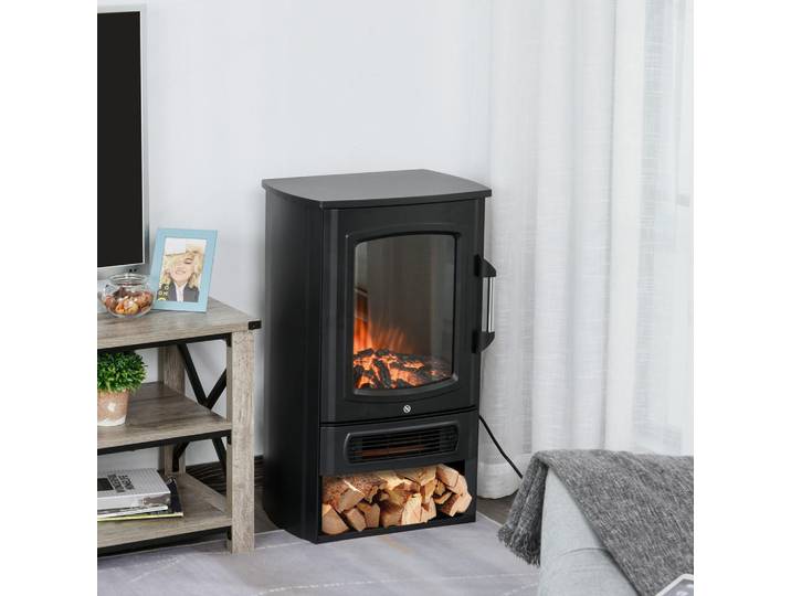 Homcom Elektrokamin 1000 W/2000 W mit Flammeneffekt Thermostat 20–25 qm Schwarz, Metall, 5x32x44 cm, Kleinmöbel, Kamine & Zubehör