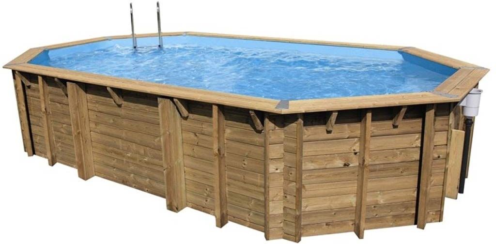 Piscine bois Ubbink AZURA octogonale 400x750x130cm liner bleu