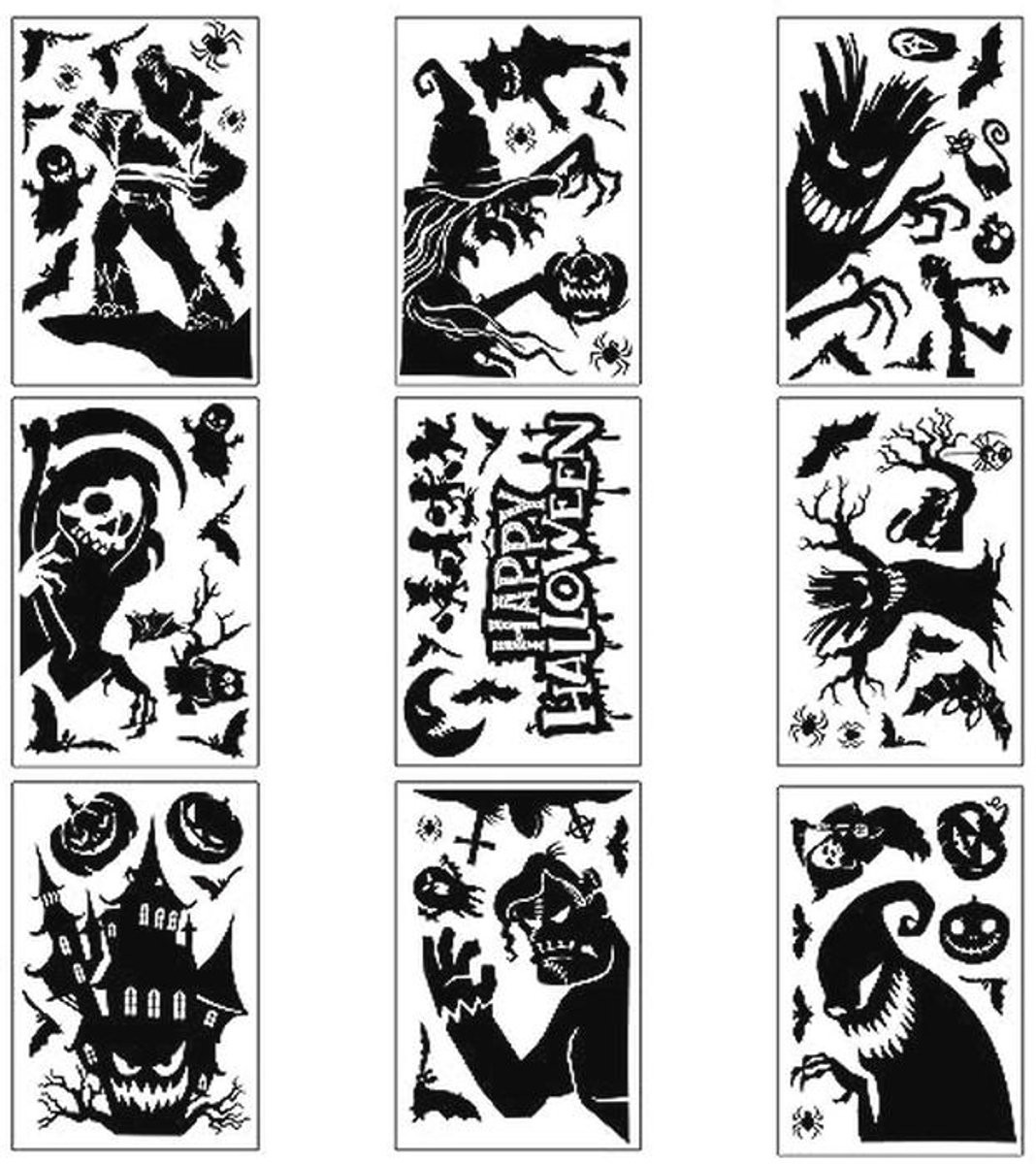 9 vellen zwarte Halloween raamstickers voor raamdecoratie tijdens je feest