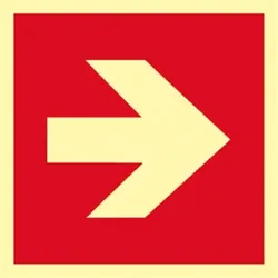 Schild Richtungsangabe DIN ISO 3864, Aluminium, rot/nachleucht., 160-mcd, 148x148 mm