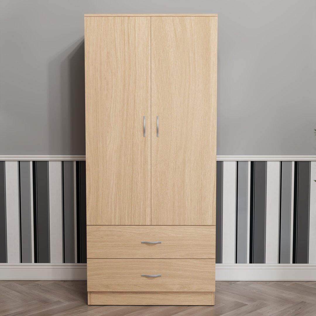 17 Stories Maybery MDF & Particleboard Wardrobe Natural 170cm H X 76cm W X 53cm D