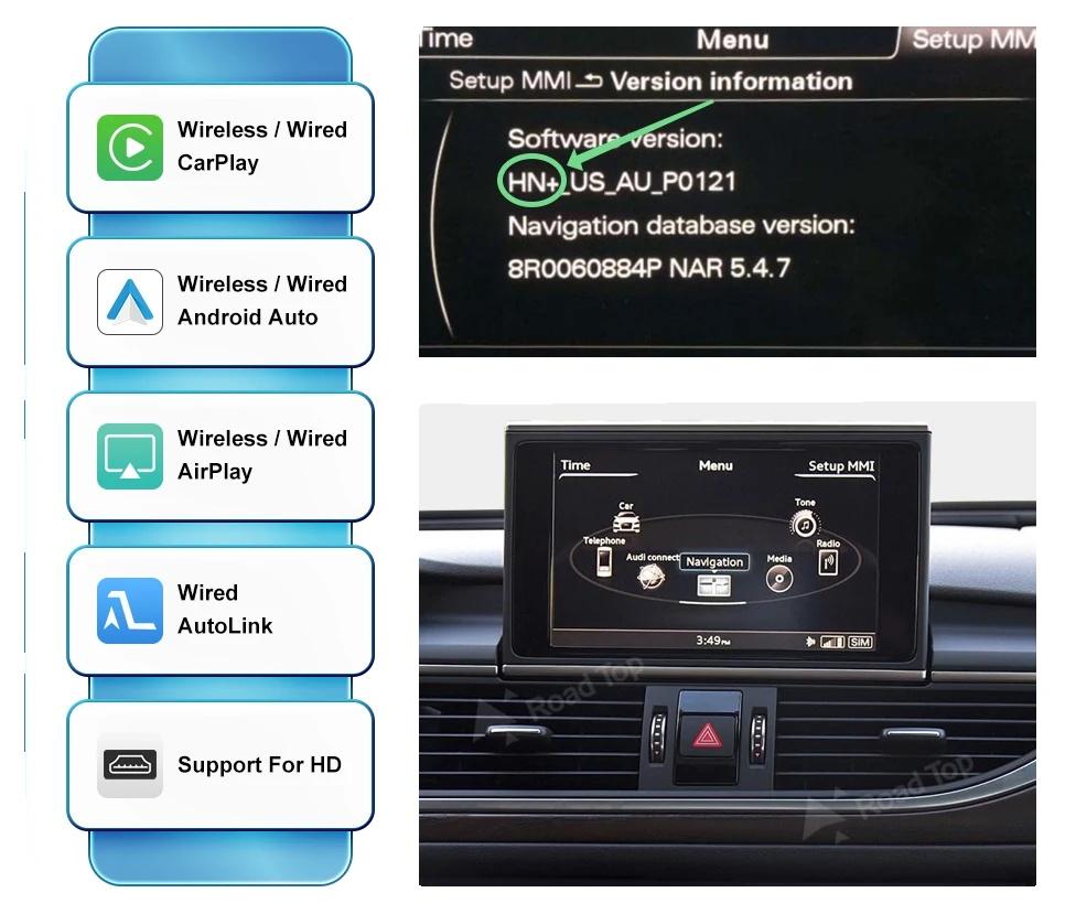 Drahtloses CarPlay-Modul, Kompatibilität mit Audi A6 A7, Unterstützung für digitale Medienformate, 12-15 HN