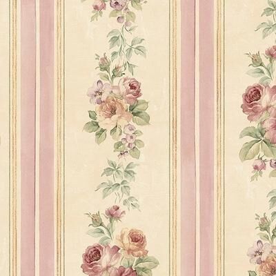 Norwall Small Rose Stripe Clarksville 32.7 Ft. x 20.5 In. Vinyl Purple Floral Stripes Wallpaper Covering