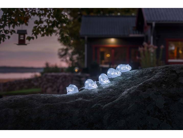 Weihnachtsfigur KONSTSMIDE, transparent, B:13,5cm, Dekofiguren, Weihnachtsfigur, LED Acryl Mäuse, 5er-Set, 40 kalt weiße Dioden