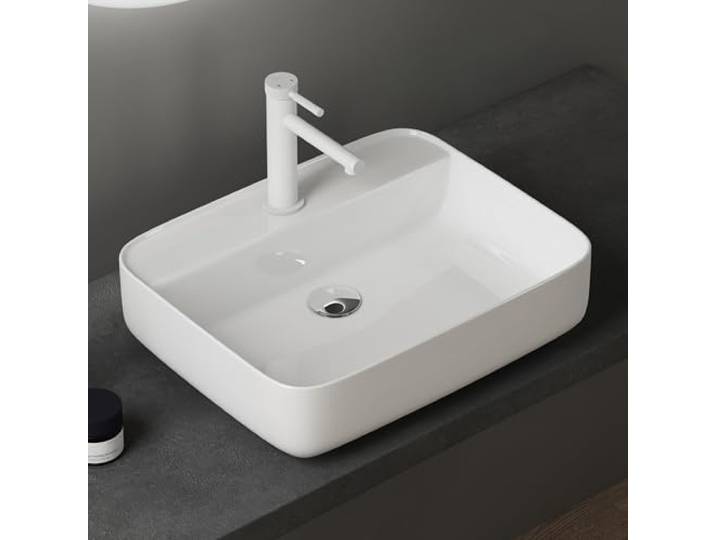 doporro Lavabo Vasque à Poser Rectangulaire Blanc en Céramique 50x40x13\,5cm pour Salle de Bain\, Brüssel107