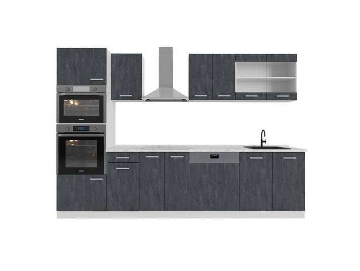 Cuisine R-Line 300cm sans PT Béton noir/Blanc Vicco 47387