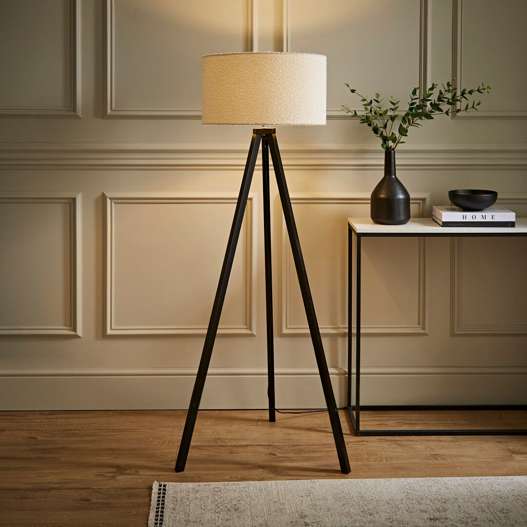 George Oliver Baleine 132 H cm Tripod Floor Lamp Set Black/Cream 132cm H X 45cm D