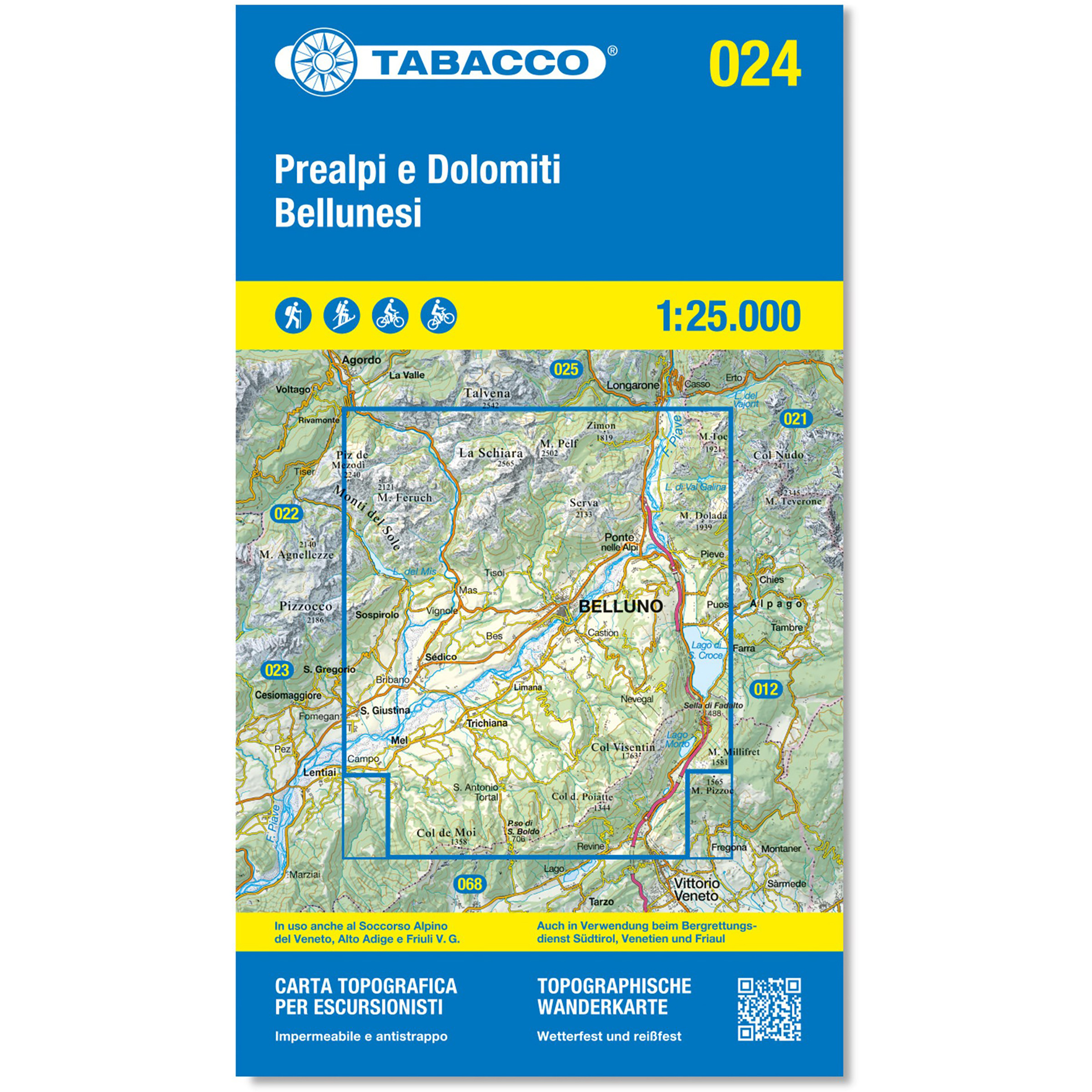 Tabacco Prealpi e Dolomiti Bellunesi 024 Wanderkarte Topografische Karten gruen