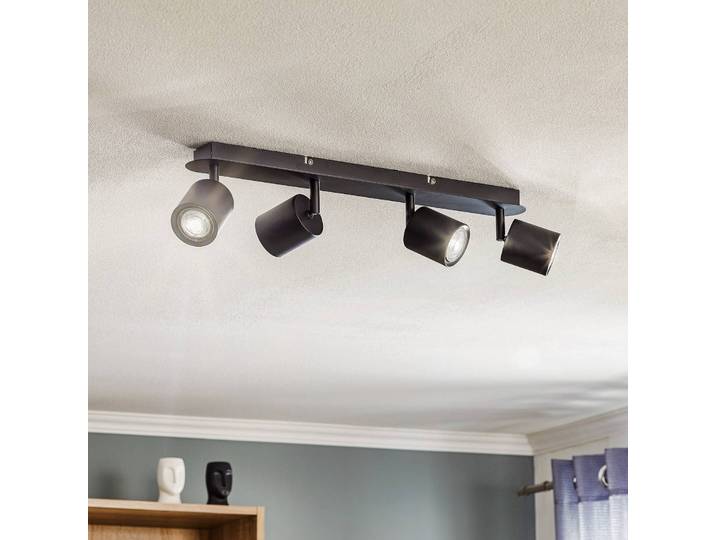 Deckenspot Modo aus Metall, schwarz vierflammig Luminex, dimmbar, schwarz, für Wohn- / Esszimmer, Edelstahl, Modern