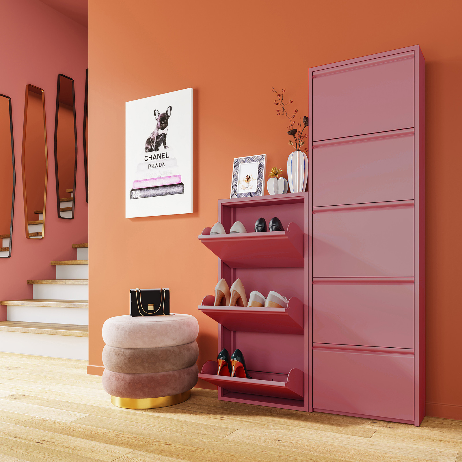 home24 Schoenenrek Caruso 170 cm roze/roze