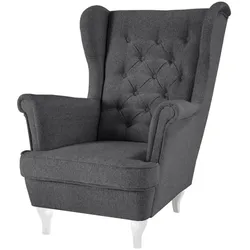 CHESTERFIELD-SESSEL Falco dunkelgrau mit Weiß Holzbeinen