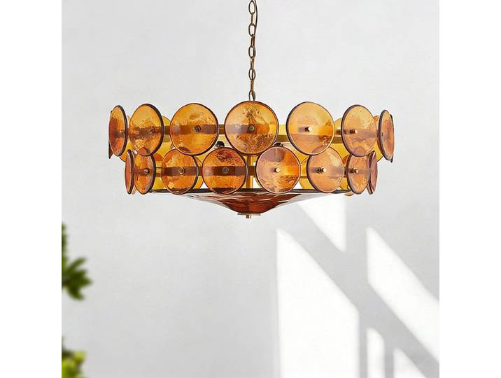 Lustre de plafond rétro en verre de Murano ambré, luminaires suspendus ronds en verre coloré, design artistique pour salon, chambre à coucher, restaurant