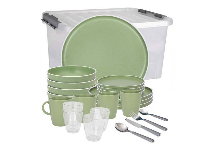 BRUNNER Geschirr-Set BRUNNER Camping Geschirrset DOLOMIT (12, 16, 36-tlg) GRÜN AntiSlip (36-tlg)
