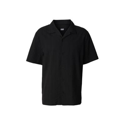 Langarmhemd URBAN CLASSICS "Urban Classics Seersucker Resort Shirt", Herren, Gr. S, US-Größen, schwarz, 100% Baumwolle, unifarben, normal, Hemden