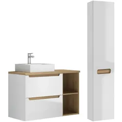 BADMÖBEL 90cm Livia 2er-Set Weiß