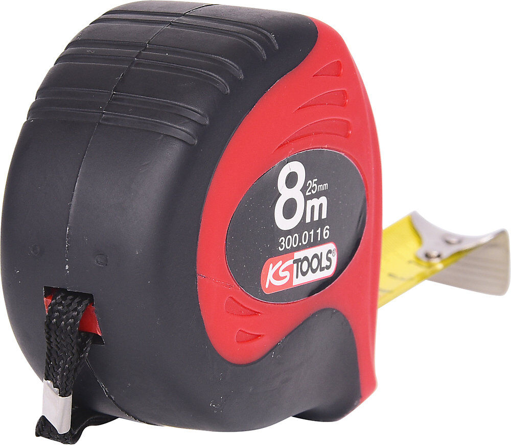 Maßband mit Feststeller, schwarz / rot, Länge 8 m, Bandbreite 25 mm KS Tools