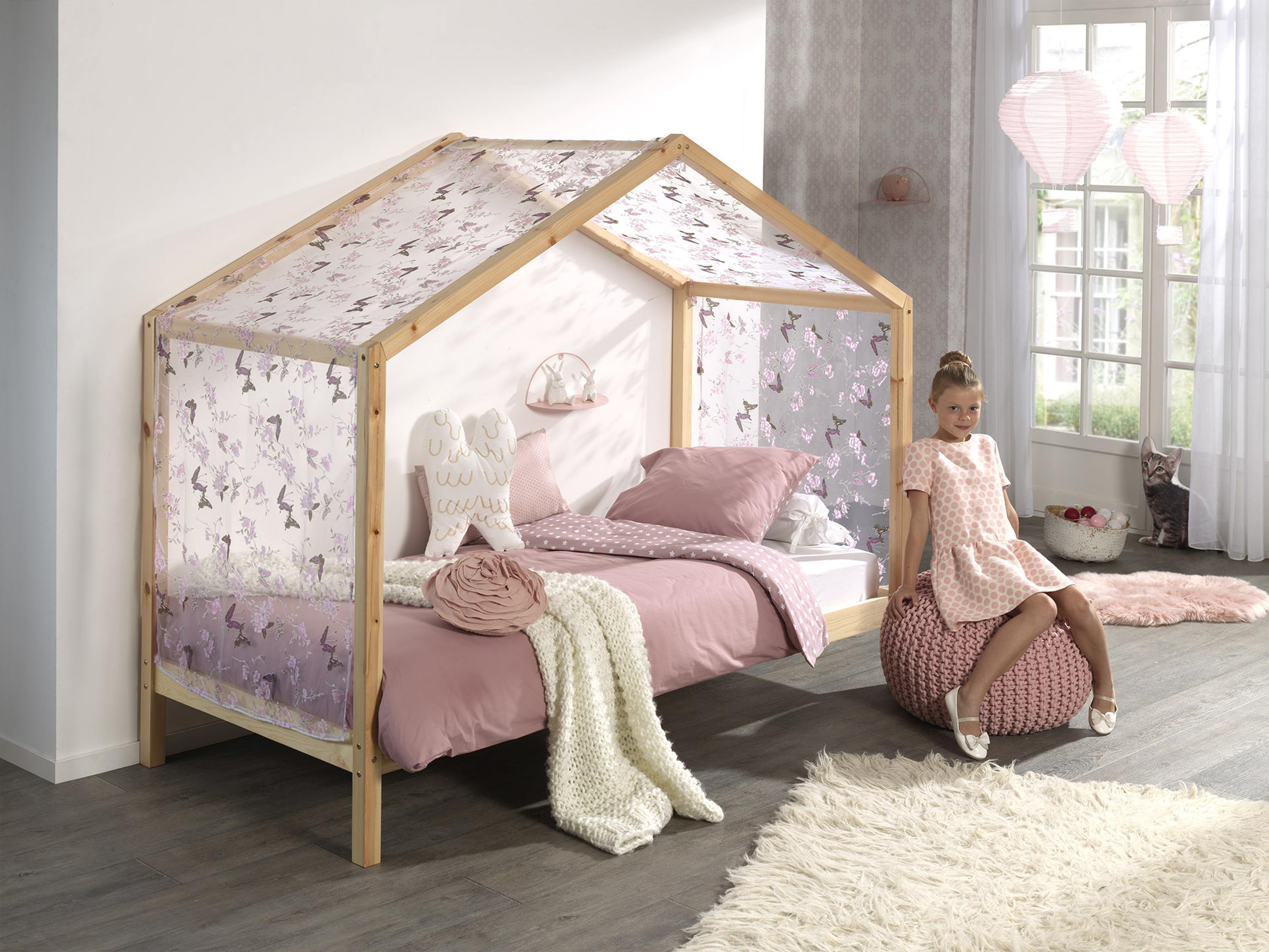 Vipack Dallas 3 Hausbett 90 x 200 cm Liegefläche inkl. Textilhimmel, Natur