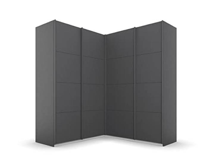 Rauch Möbel QUADRA, Eckschrank, Farbe Grau metallic, Breite 181 cm Eckschrank mit Schwebetüren, 4-türig, für Schlafzimmer, Gästezimmer, Ankleidezimmer, Garderobe
