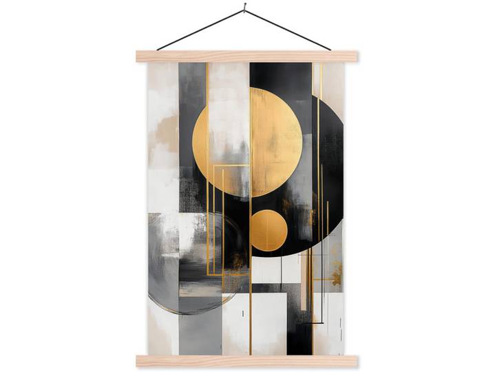 MuchoWow Poster MIT Magnetleisten - Abstrakt - Gold - Silber - Formen - Ästhetisch - Modern - 60x90 cm, Goldfarben, Textil, Rechteckig, 60x90x0.15 cm, Bilder & Rahmen, Bilder, Wandbilder