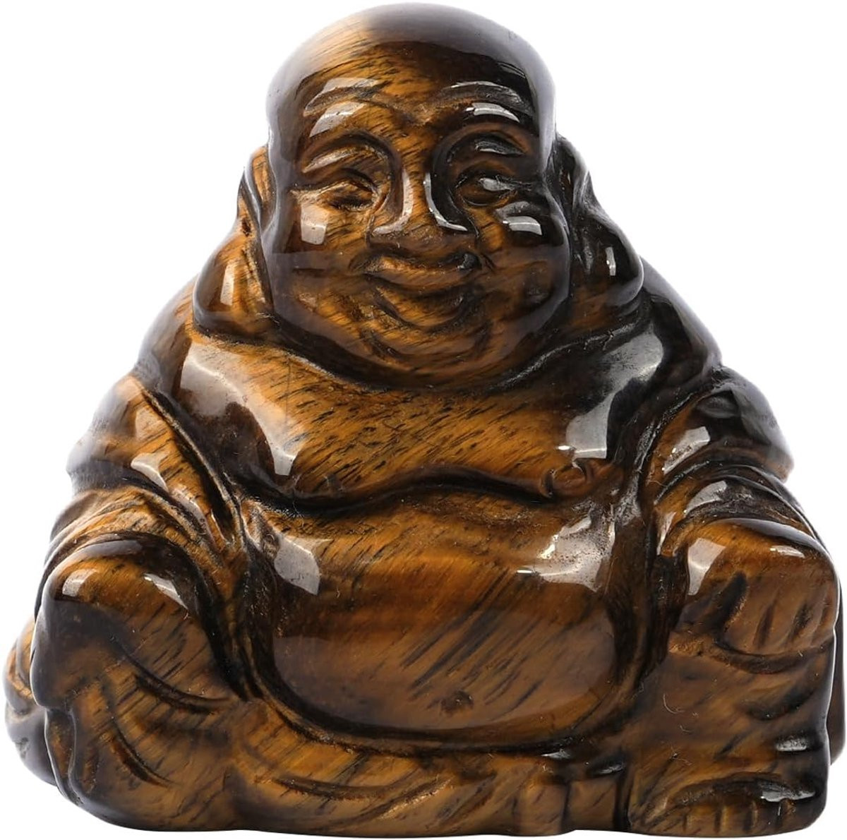 Tiger Eye Smiling Buddha Beeldje - Mini Ornament voor Thuis en Meditatie - Gelukssymbool