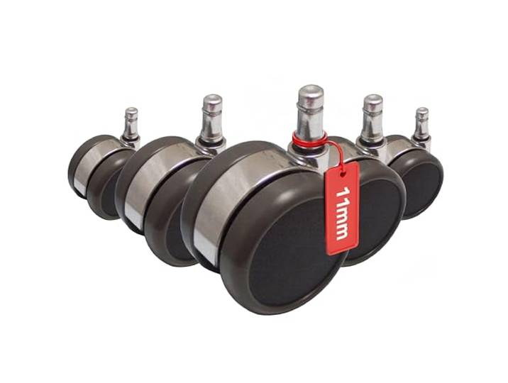 hjh OFFICE 619020 5X Design-Rollen 11mm / 65mm Stuhlrollen Bürostuhl für Hartböden Chrom (5er Pack)