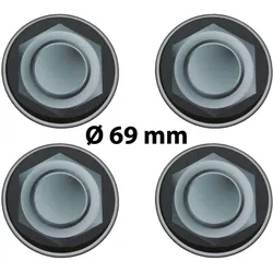 4 x Ø 69 mm Polymere Aufkleber / Radmutter-Optik / Nabenkappen, Felgendeckel