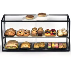 MBH - MAQUINARIA BAR HOSTELERIA MBH - Neutrale Doppelvitrine mit LED-Beleuchtung, 92 cm, 2 Ebenen, für Gastronomie. Neutrales Glasdisplay für Gebäck und Süßwaren.