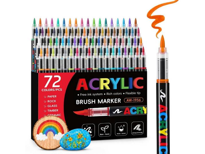Acrylstifte Set 72 Farben Pinselspitze, Mehrfarbig, Kunststoff, 15.1x5.4x20.1 cm, Dekoration, Malbedarf & Bastelbedarf