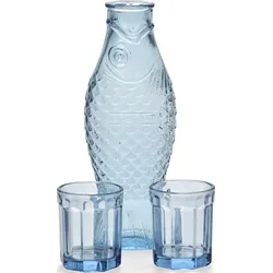 Fish & Fish Karaffe mit 2 Gläsern, blau, 3-teilig